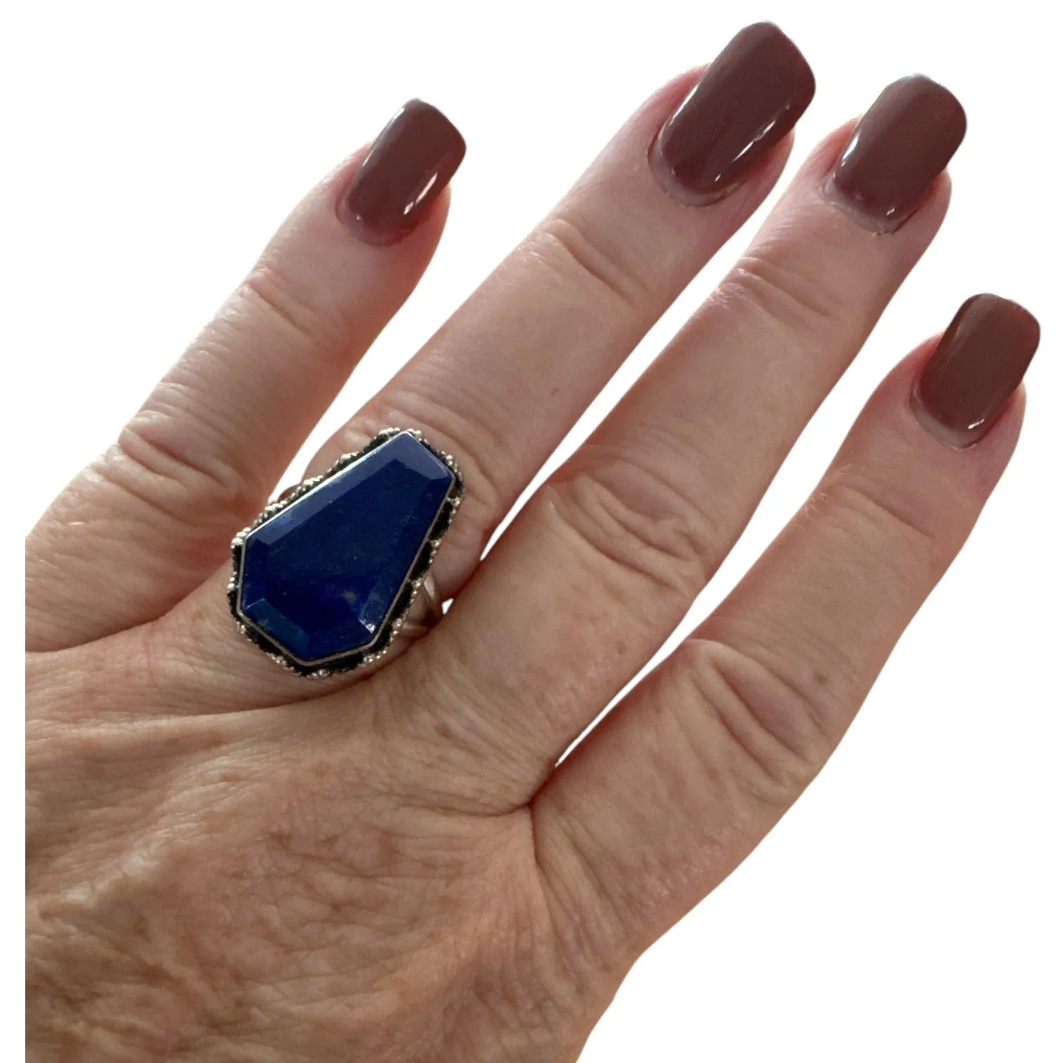 Blue Lapis Solid 925 Sterling Silver Ring 7.5