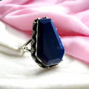 Blue Lapis Solid 925 Sterling Silver Ring 7.5