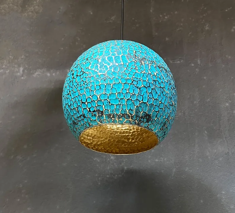 Blue Patina Brass Pendant Light – Ideal for Island Kitchen Lighting