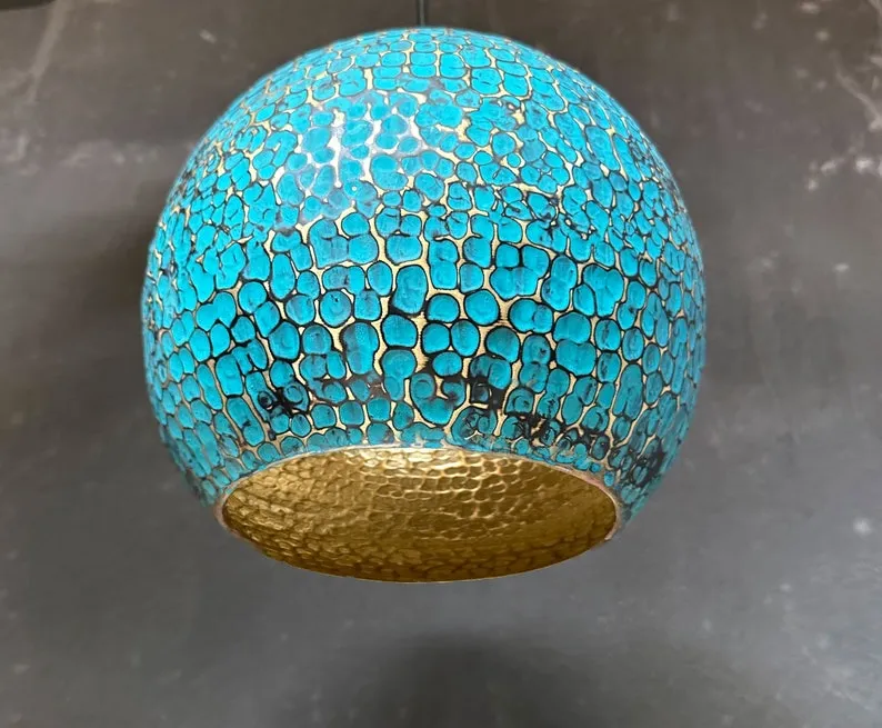 Blue Patina Brass Pendant Light – Ideal for Island Kitchen Lighting