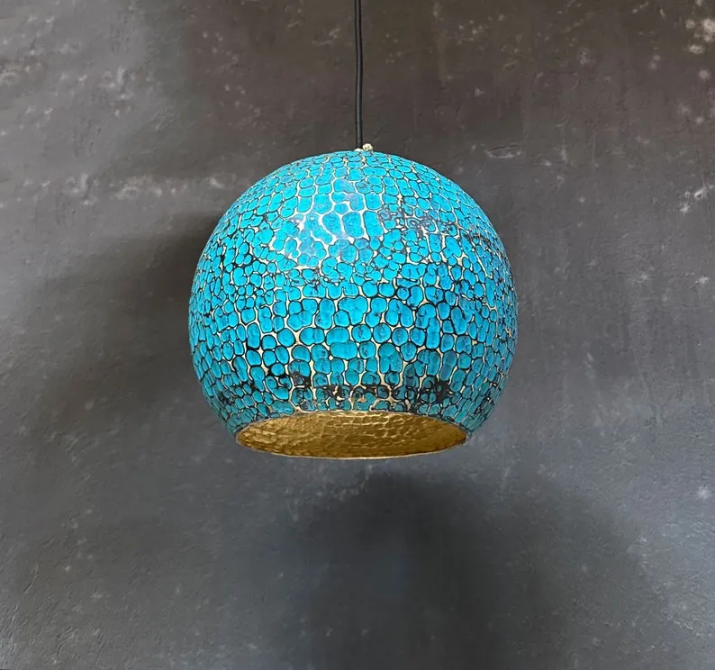 Blue Patina Brass Pendant Light – Ideal for Island Kitchen Lighting