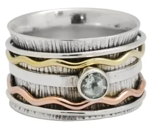 Blue Topaz 925 Sterling Silver Brass Spinner Ring