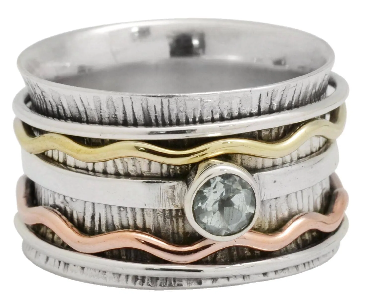 Blue Topaz 925 Sterling Silver Brass Spinner Ring