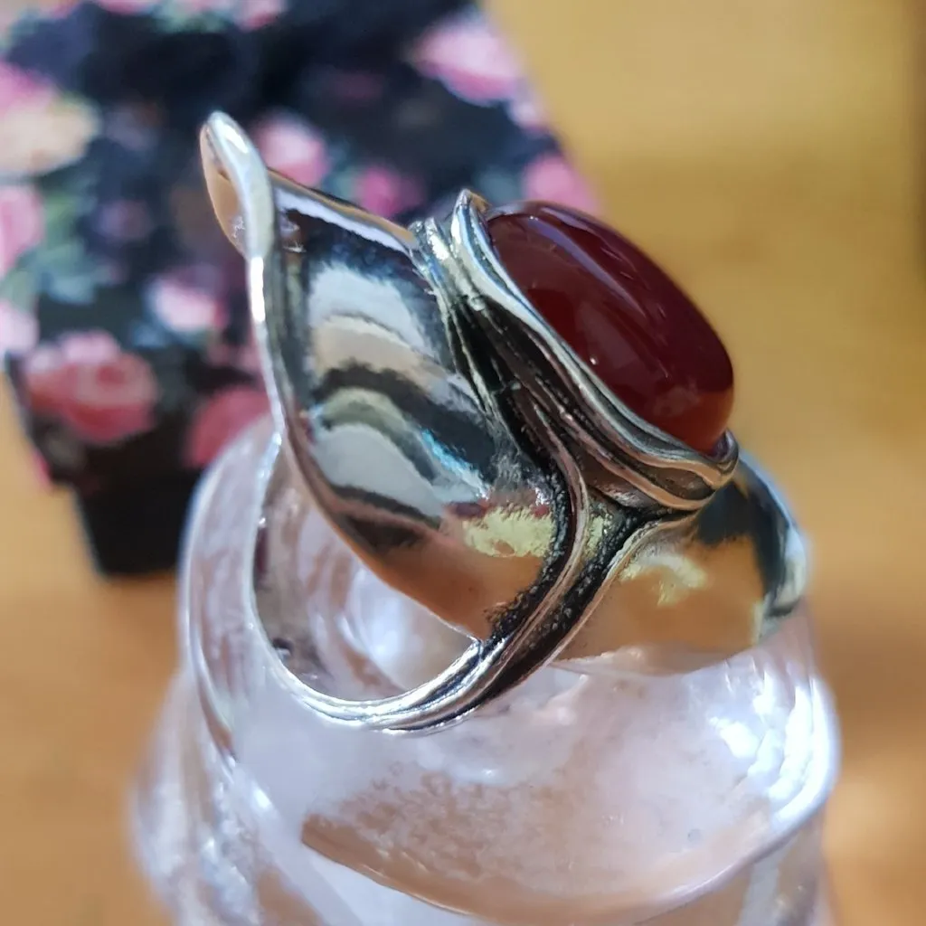 Bluenoemi Silver Ring with Red Carnelian Gemstone