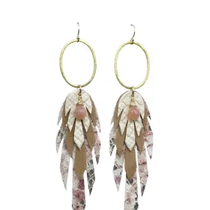Bohemi Leather, 24K Gold or Rhodium Plated Copper, Semi-Precious Stone Pluma Earrings - Small