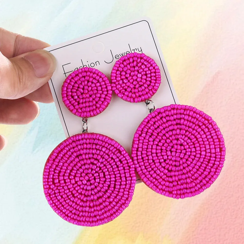 Bohemian Beaded Drop Earrings | Handmade Colorful Hoop Earrings | Summer Beach Jewelry