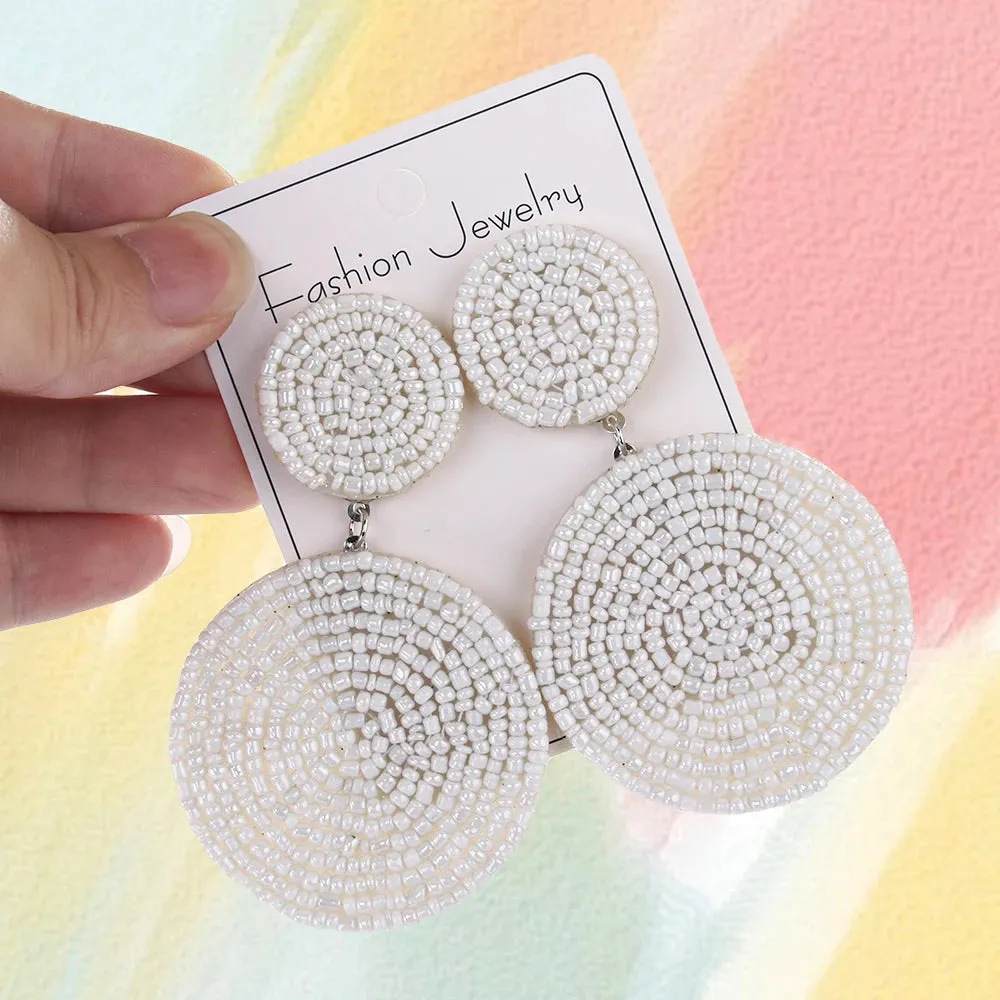 Bohemian Beaded Drop Earrings | Handmade Colorful Hoop Earrings | Summer Beach Jewelry