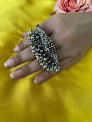 Bohemian Gypsy Ghungroo Design Oxidized Silver Afghani Ring