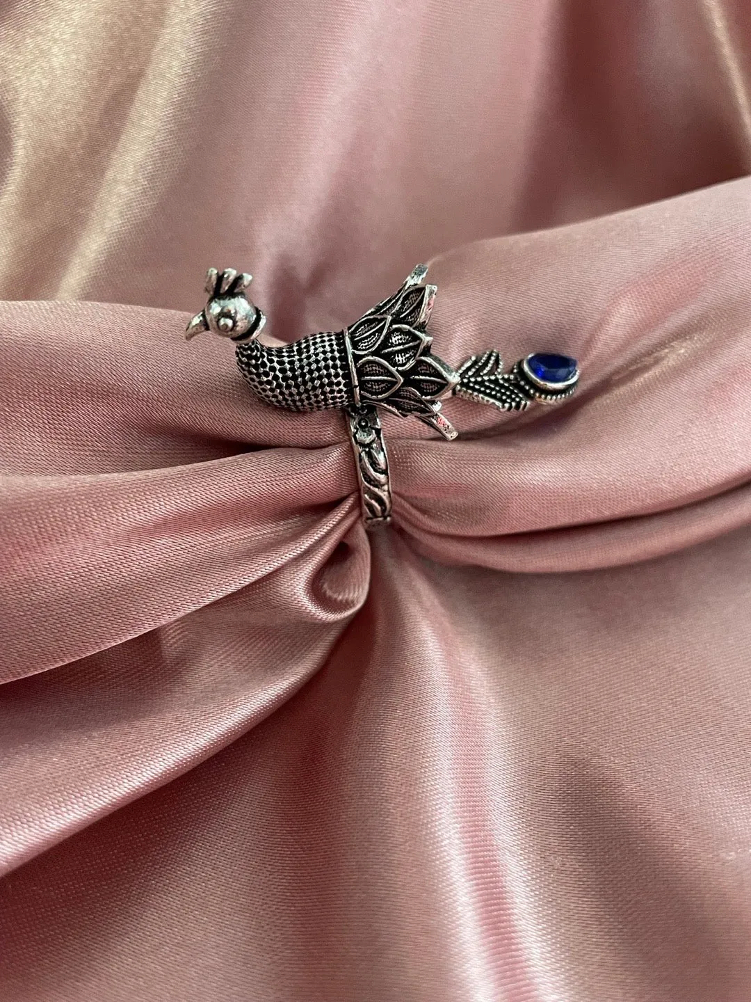 Bohemian Gypsy Peacock Design With Blue Stone Oxidized Silver Afghani Rings