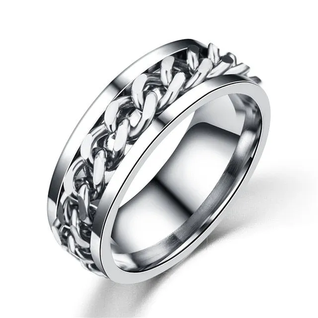 Bohemian Silver Black Titanium Stainless Steel Cocktail Rings Men