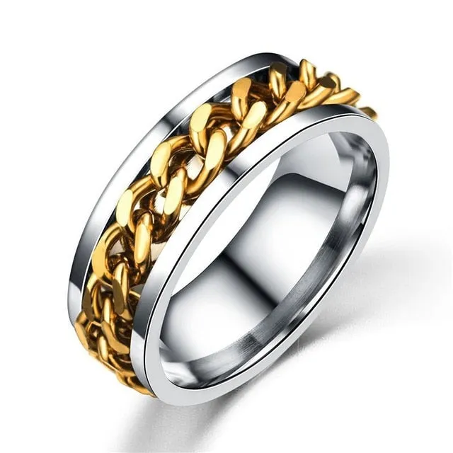 Bohemian Silver Black Titanium Stainless Steel Cocktail Rings Men