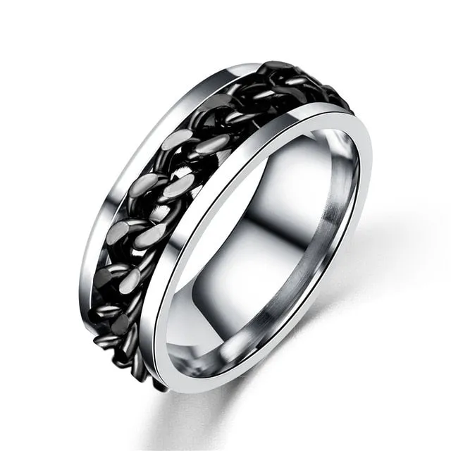 Bohemian Silver Black Titanium Stainless Steel Cocktail Rings Men