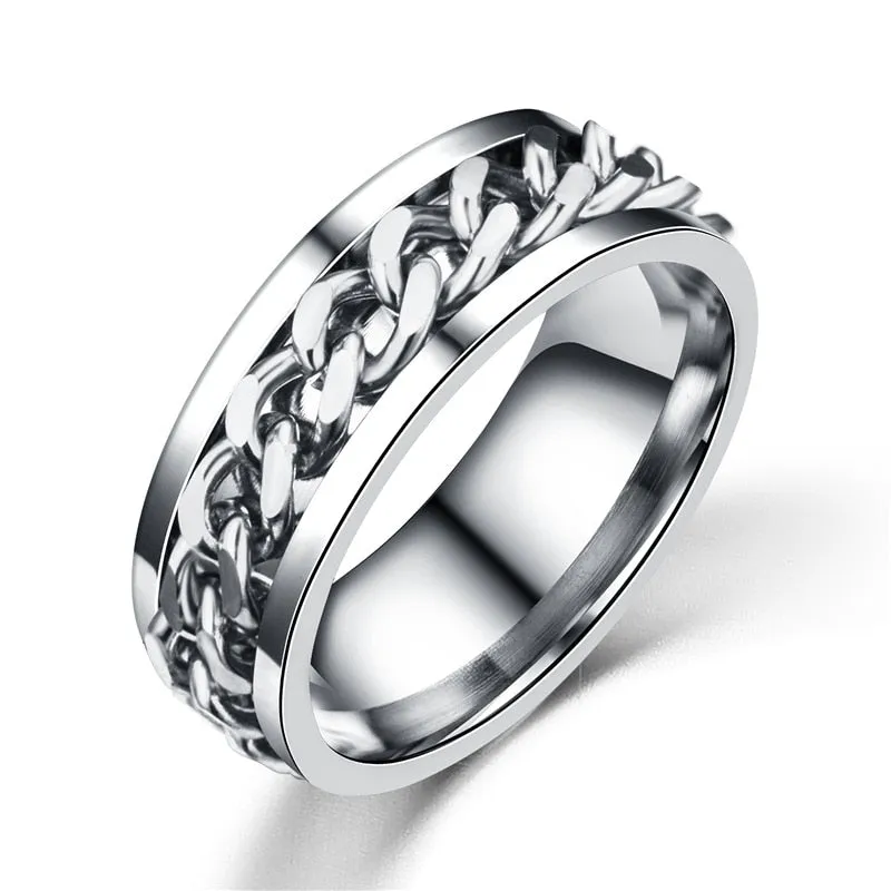 Bohemian Silver Black Titanium Stainless Steel Cocktail Rings Men