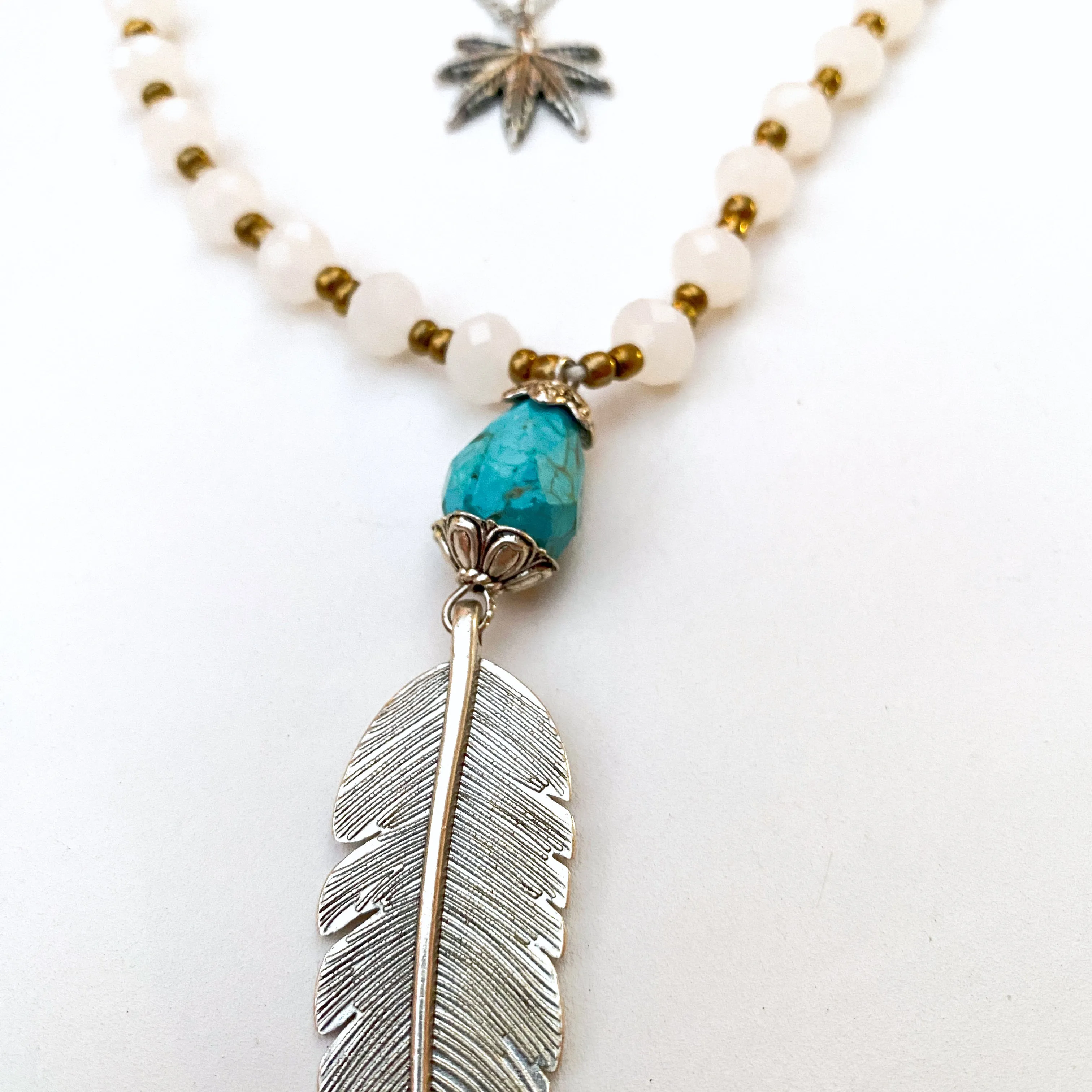 Boho Layered Beaded Feather Necklace