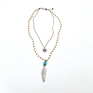 Boho Layered Beaded Feather Necklace