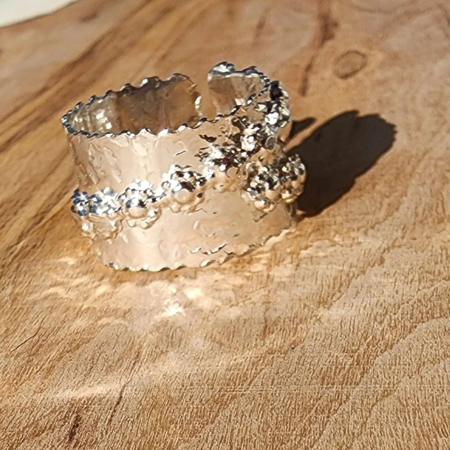 Bold Handcrafted .925 Sterling Silver Hammered Statement Ring – Copper Heart & Swarovski Rhinestone