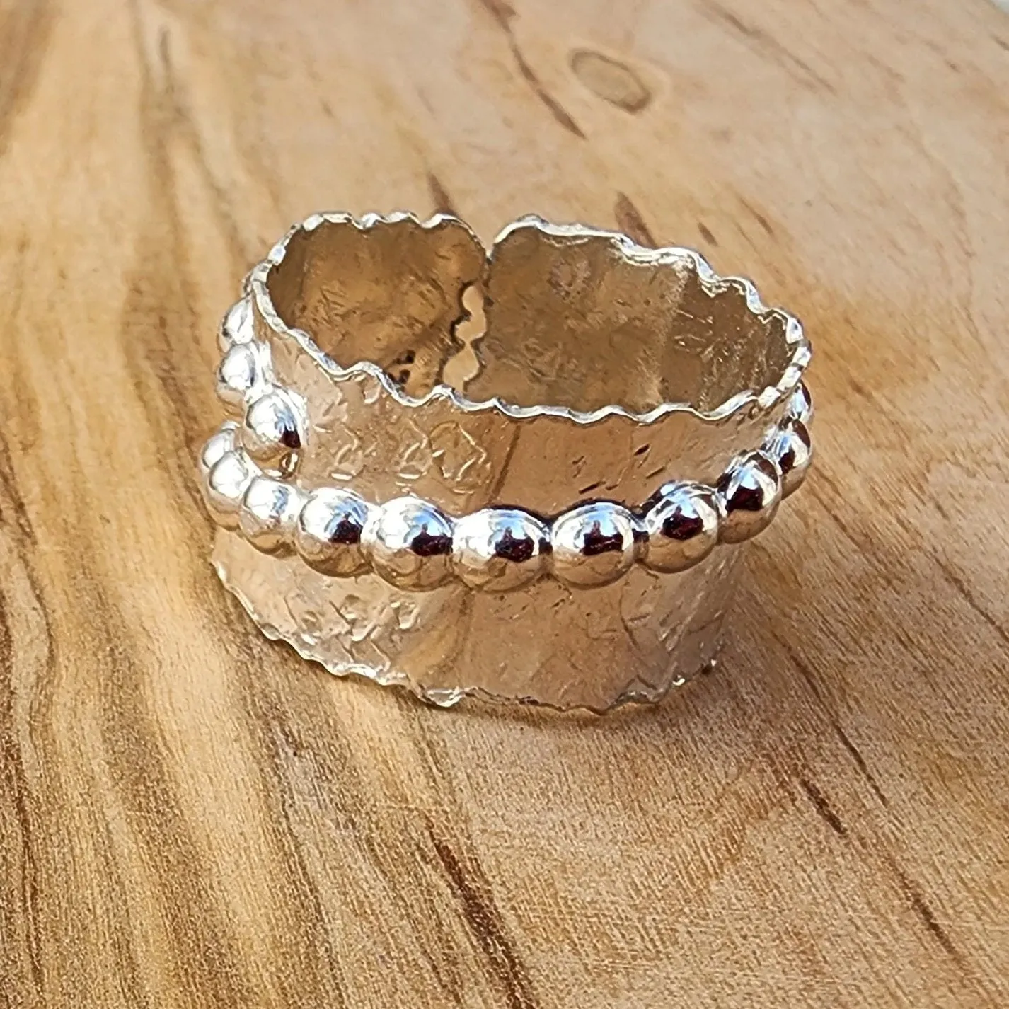 Bold Handcrafted .925 Sterling Silver Hammered Statement Ring – Copper Heart & Swarovski Rhinestone