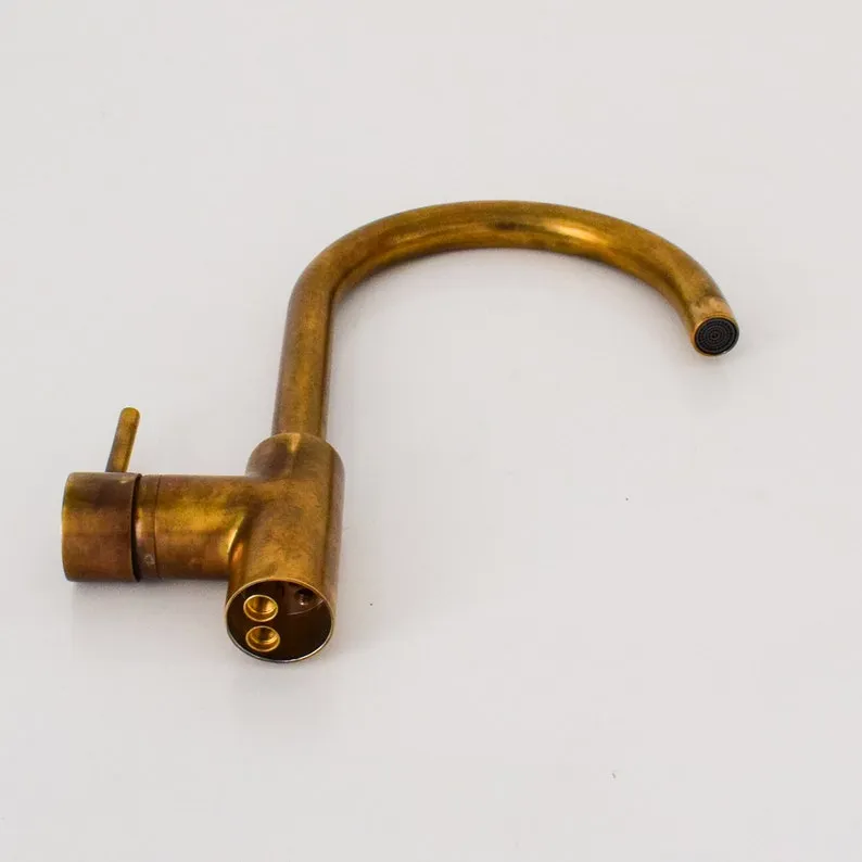 Brass Faucet Hammered Gooseneck with One Handle - Handcrafted Vanity Sink Faucet