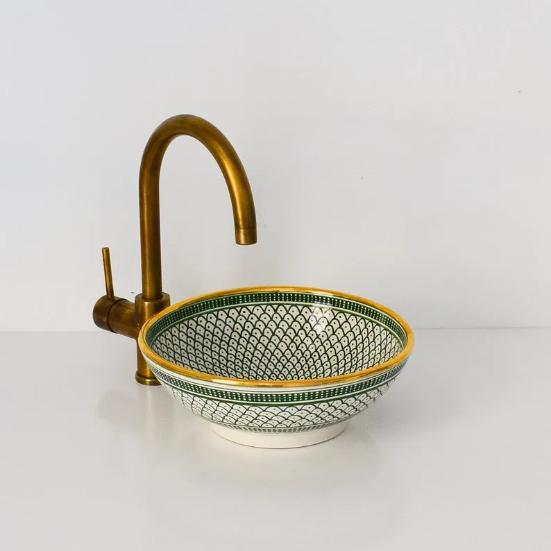 Brass Faucet Hammered Gooseneck with One Handle - Handcrafted Vanity Sink Faucet