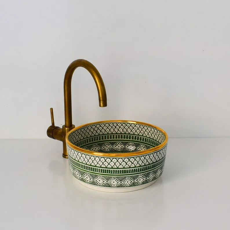 Brass Faucet Hammered Gooseneck with One Handle - Handcrafted Vanity Sink Faucet
