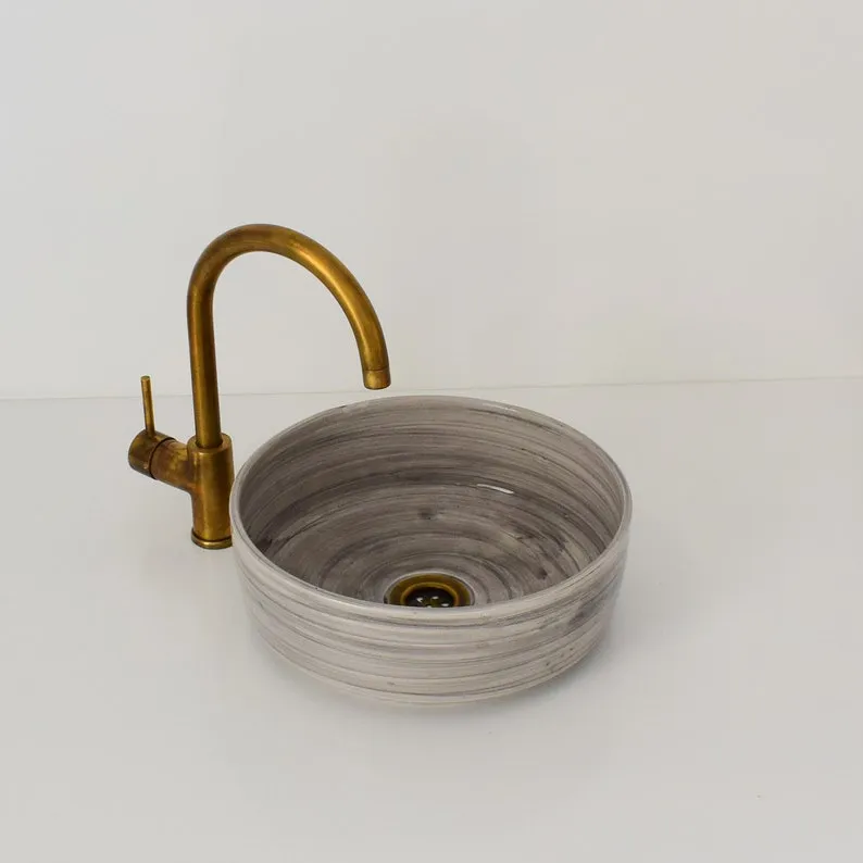 Brass Faucet Hammered Gooseneck with One Handle - Handcrafted Vanity Sink Faucet