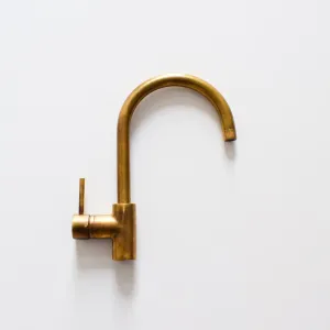 Brass Faucet Hammered Gooseneck with One Handle - Handcrafted Vanity Sink Faucet