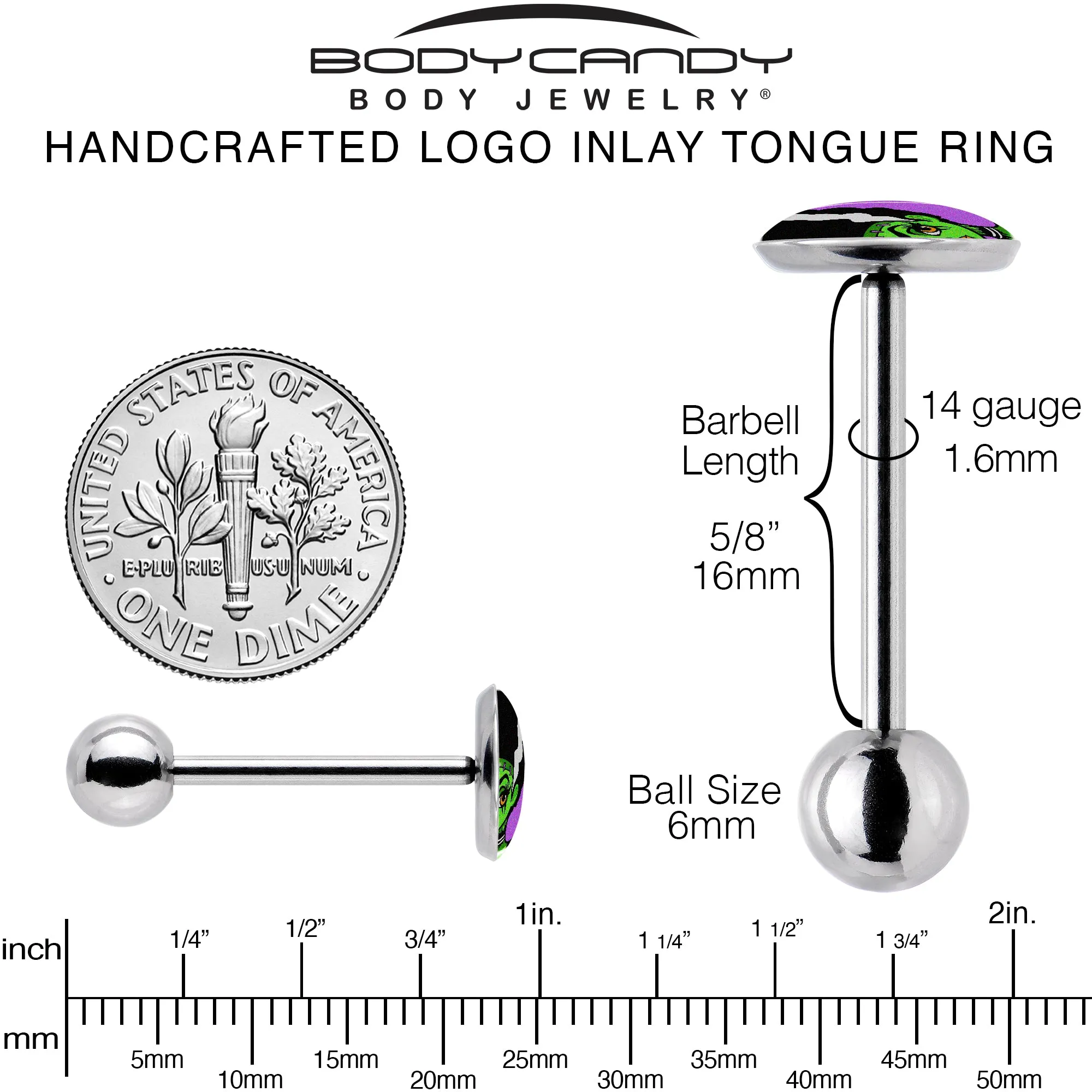 Bride of Frankenstein Barbell Tongue Ring