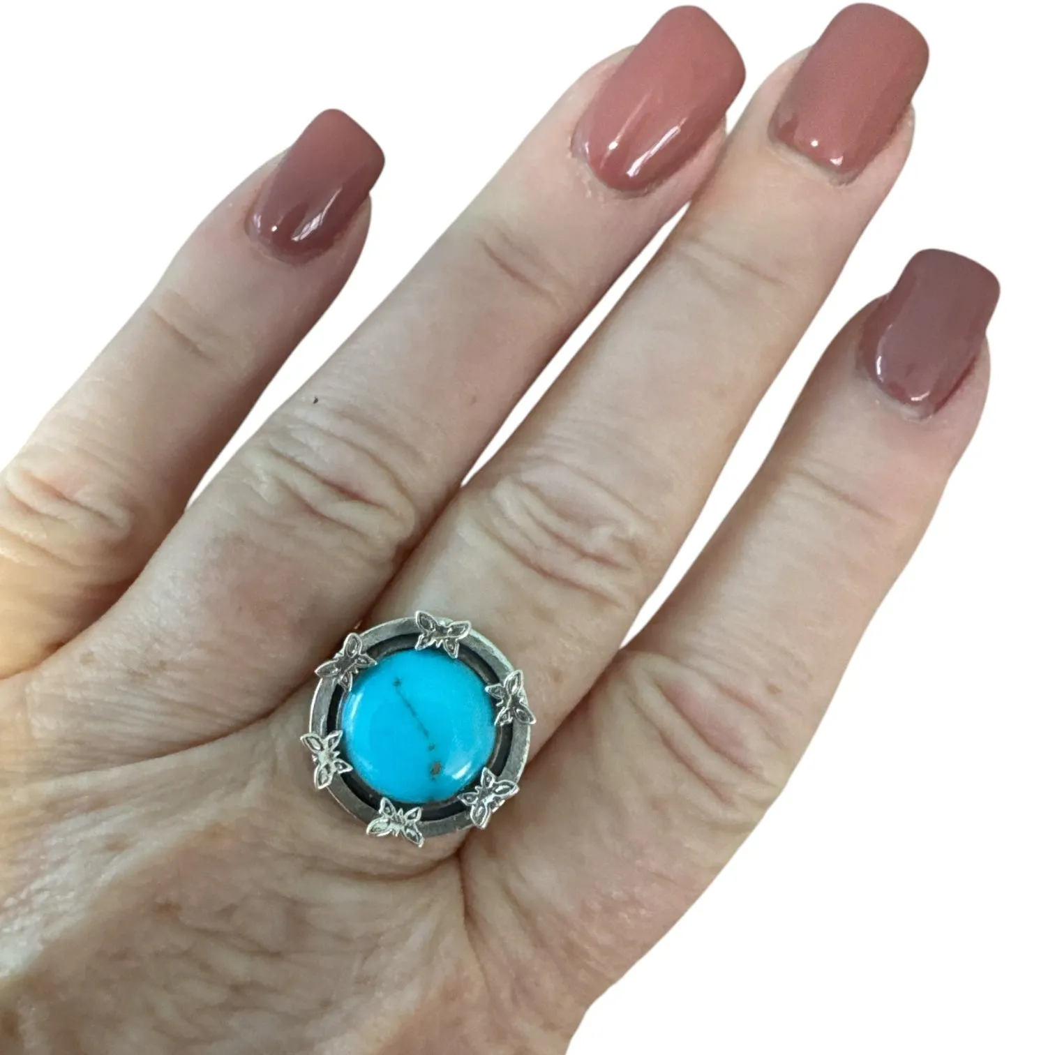 Butterfly Turquoise Solid 925 Sterling Silver Ring 9