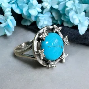Butterfly Turquoise Solid 925 Sterling Silver Ring 9