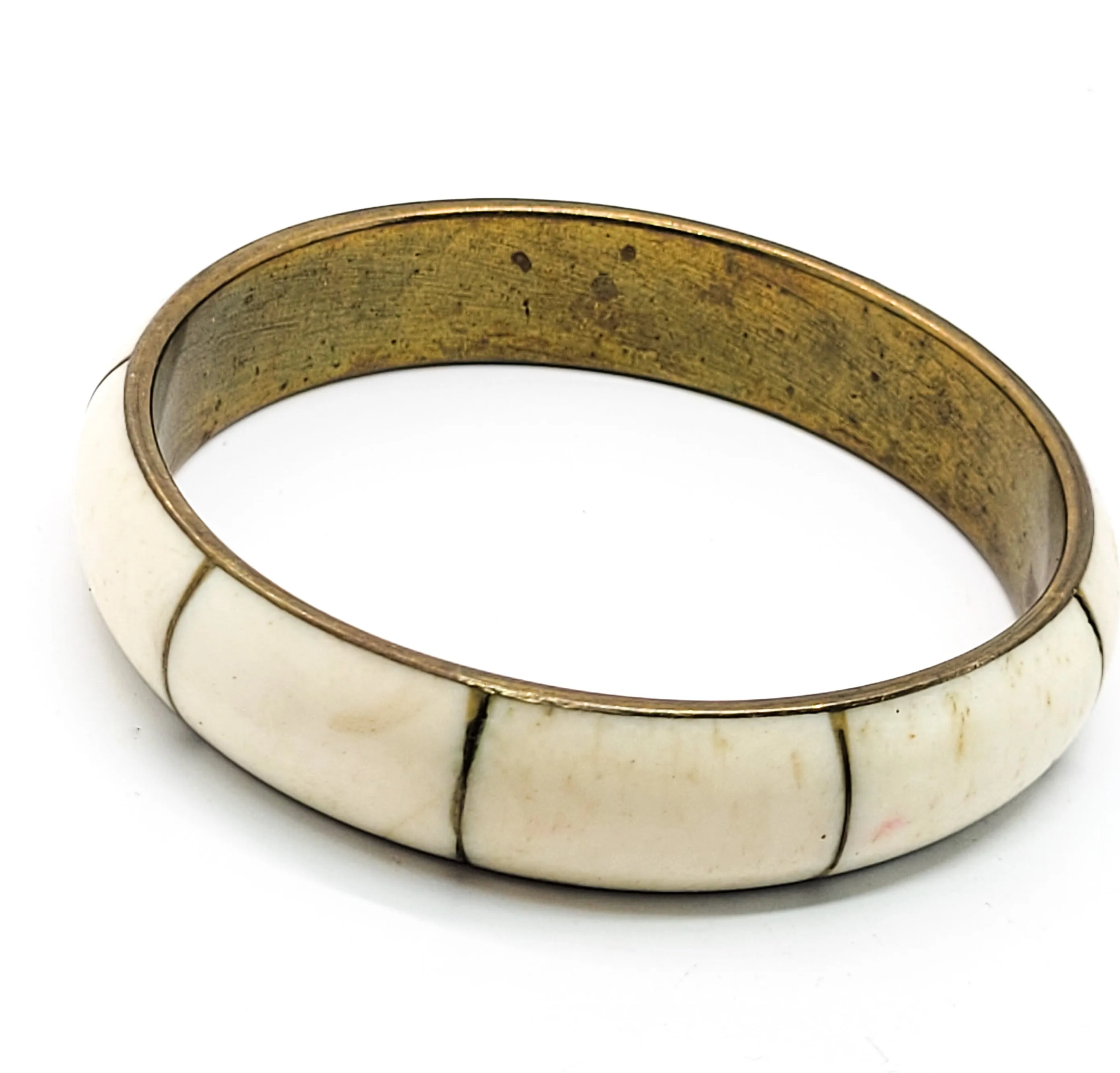 Camel Bone and brass vintage panel bangle bracelet made in India