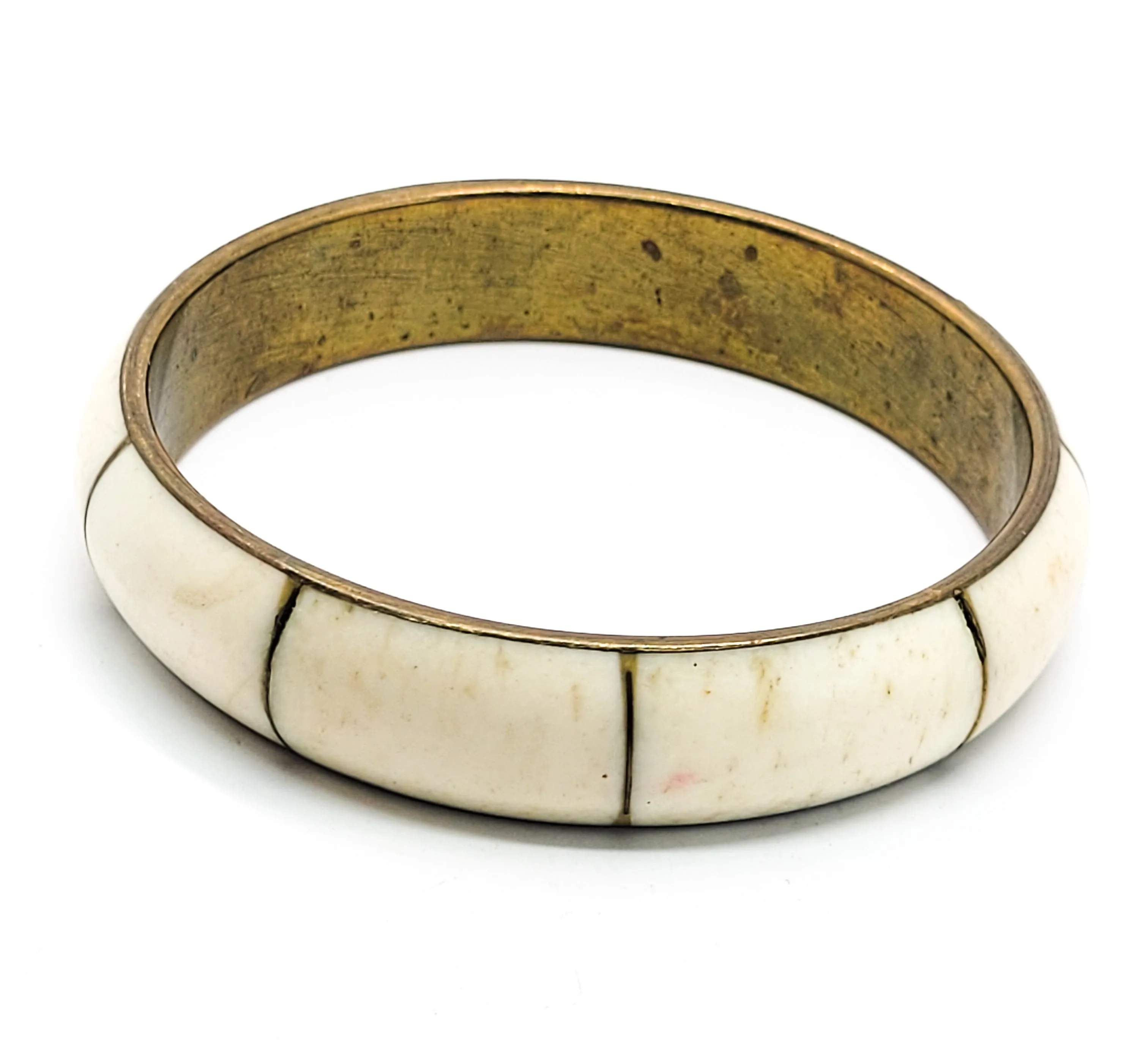 Camel Bone and brass vintage panel bangle bracelet made in India