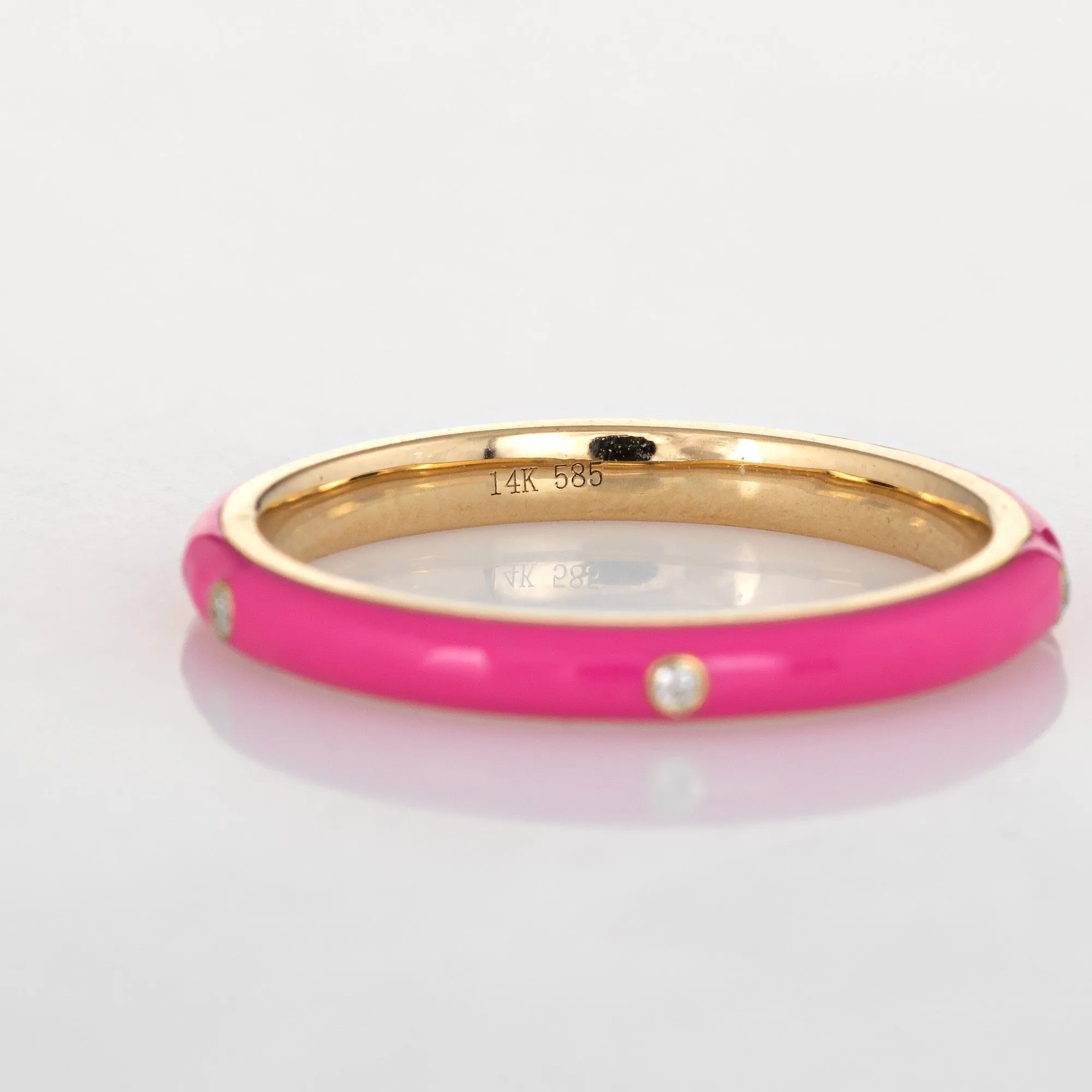 Candy Pink Enamel Diamond Ring Sz 6.5 14k Yellow Gold Stacking Band Jewelry