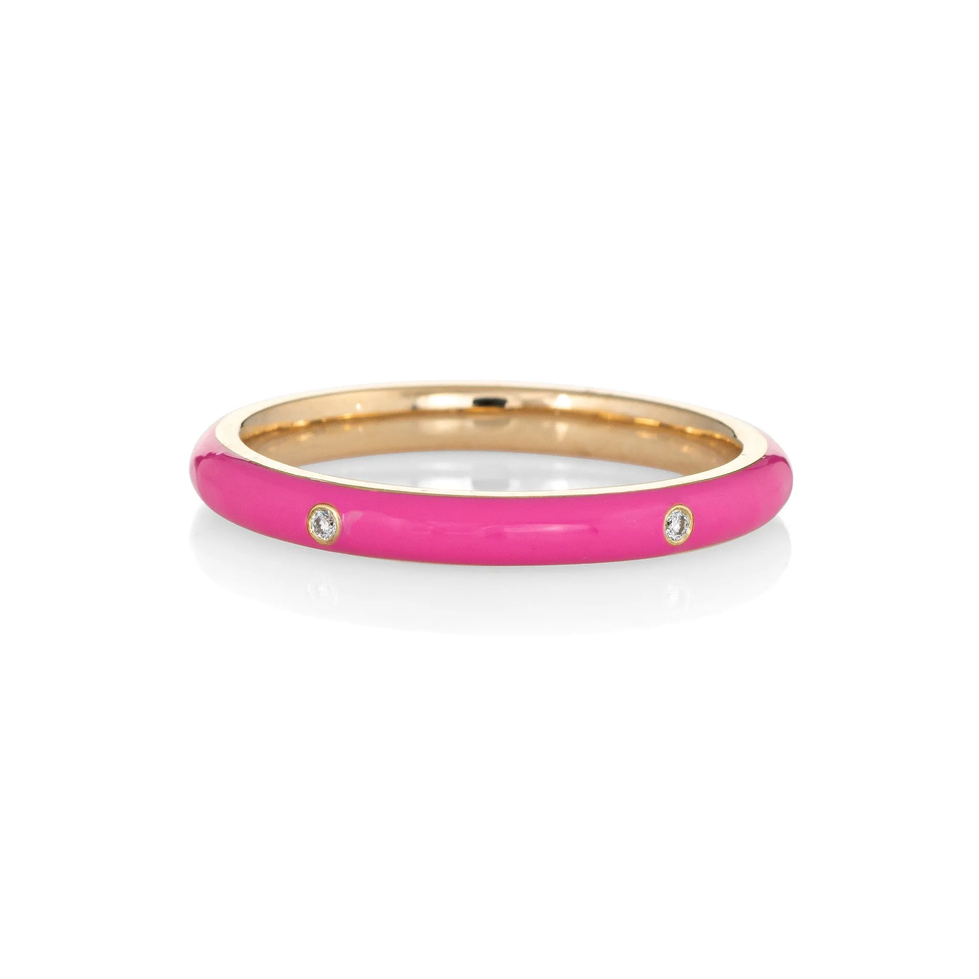 Candy Pink Enamel Diamond Ring Sz 6.5 14k Yellow Gold Stacking Band Jewelry