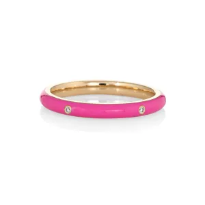 Candy Pink Enamel Diamond Ring Sz 6.5 14k Yellow Gold Stacking Band Jewelry