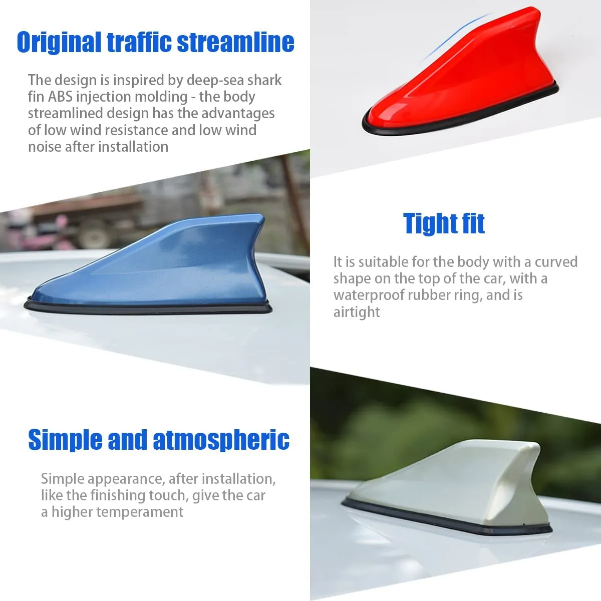 Car Shark Fin Antenna Cover, Roof Aerial Base AM/FM Radio Signal for Car SUV Truck, Vehicle Shark Fin Shape Cover with Adhesive Tape, Car Accessories Antenna Replacement Fits Most Cars