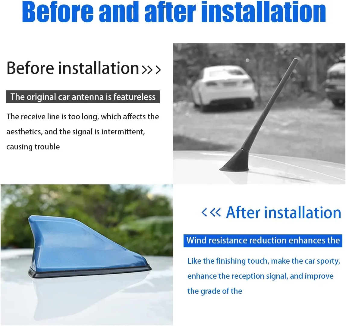 Car Shark Fin Antenna Cover, Roof Aerial Base AM/FM Radio Signal for Car SUV Truck, Vehicle Shark Fin Shape Cover with Adhesive Tape, Car Accessories Antenna Replacement Fits Most Cars