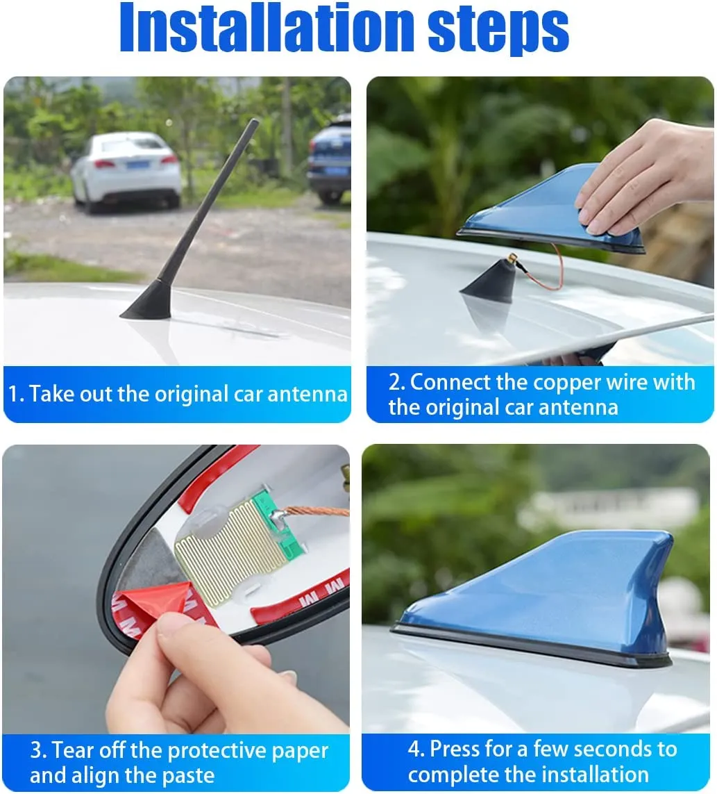 Car Shark Fin Antenna Cover, Roof Aerial Base AM/FM Radio Signal for Car SUV Truck, Vehicle Shark Fin Shape Cover with Adhesive Tape, Car Accessories Antenna Replacement Fits Most Cars