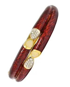 Cartier 1960's Diamond Red Enamel 18 Karat Two-Tone Gold Vintage Bangle Bracelet
