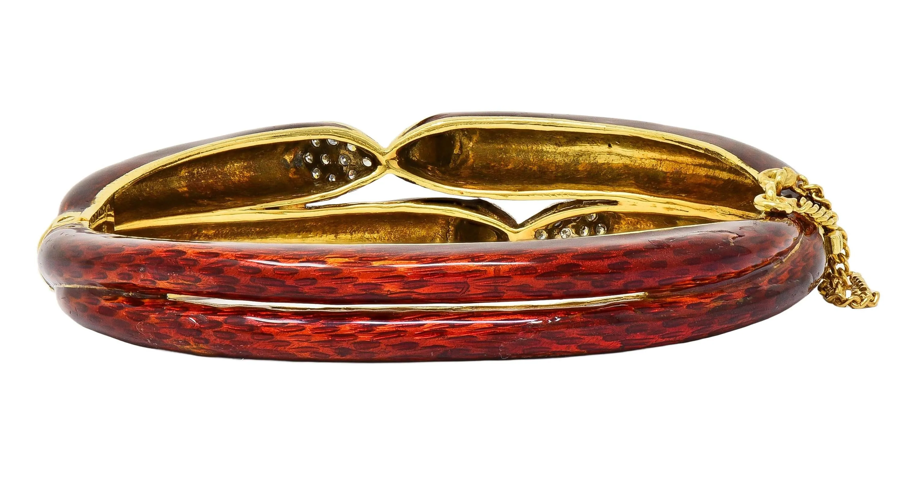 Cartier 1960's Diamond Red Enamel 18 Karat Two-Tone Gold Vintage Bangle Bracelet