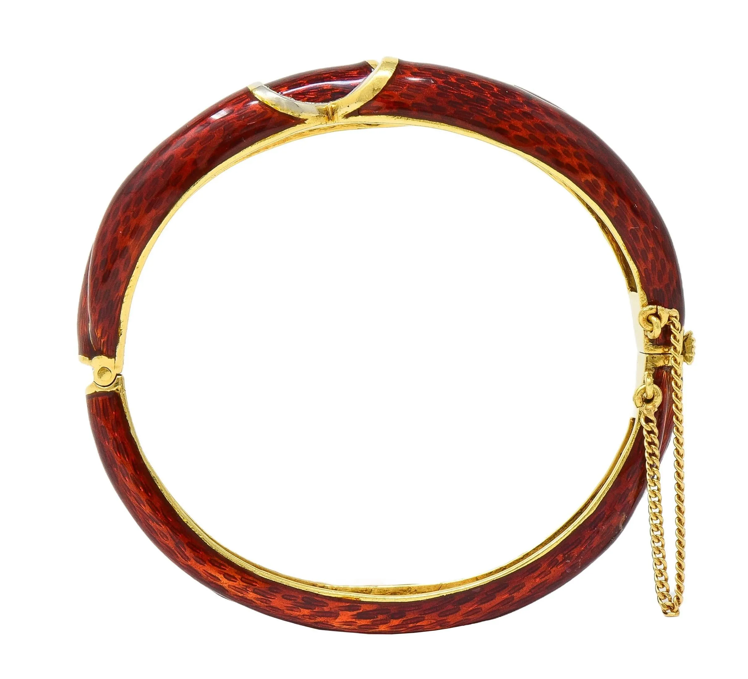 Cartier 1960's Diamond Red Enamel 18 Karat Two-Tone Gold Vintage Bangle Bracelet