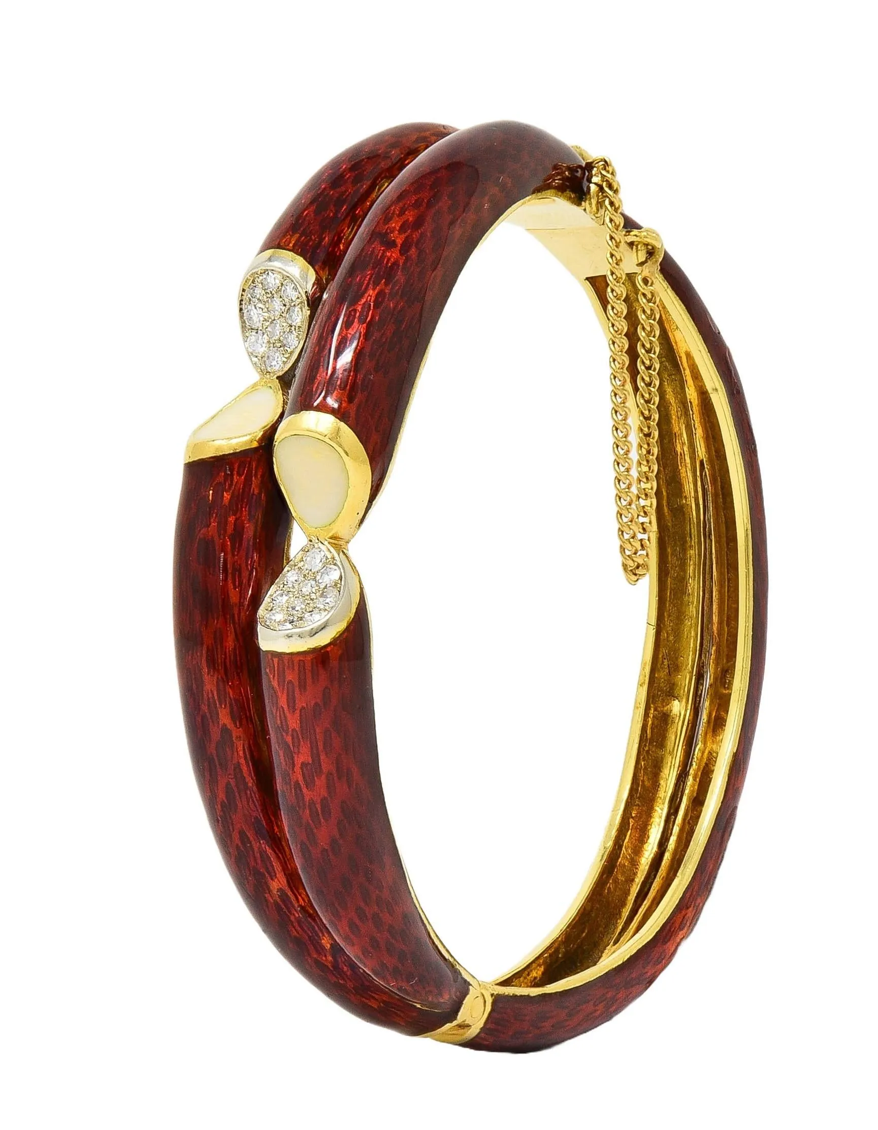 Cartier 1960's Diamond Red Enamel 18 Karat Two-Tone Gold Vintage Bangle Bracelet