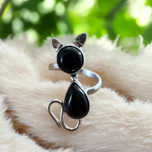 CAT Black Onyx Solid 925 Sterling Silver Ring 9