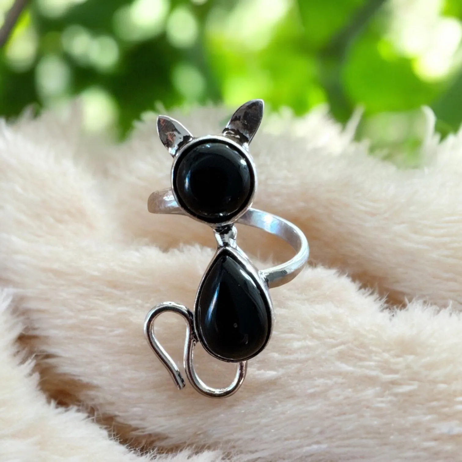 CAT Black Onyx Solid 925 Sterling Silver Ring 9