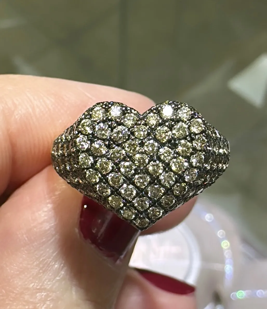 Champaign Pave Diamond Heart Right Hand Pinkie Ring