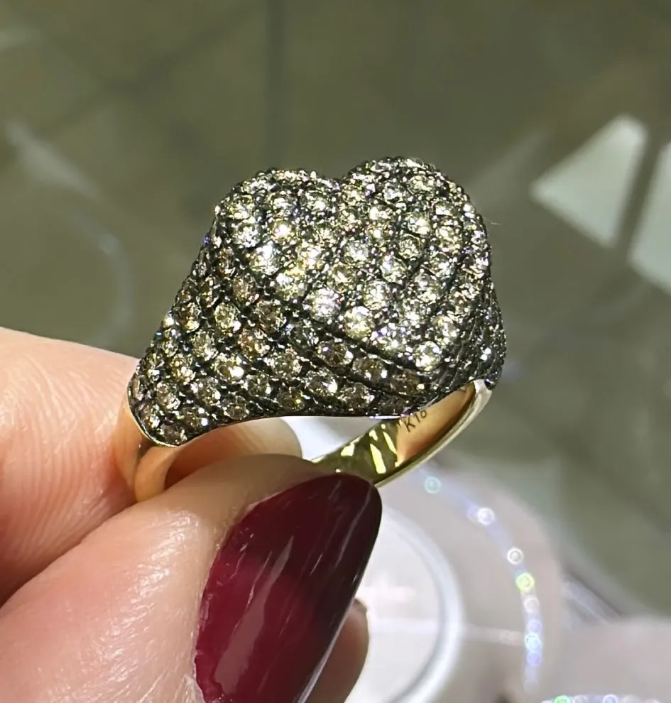Champaign Pave Diamond Heart Right Hand Pinkie Ring