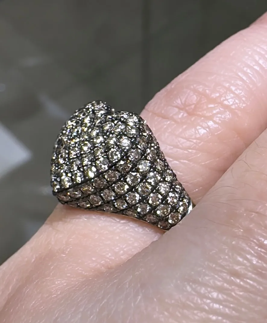 Champaign Pave Diamond Heart Right Hand Pinkie Ring