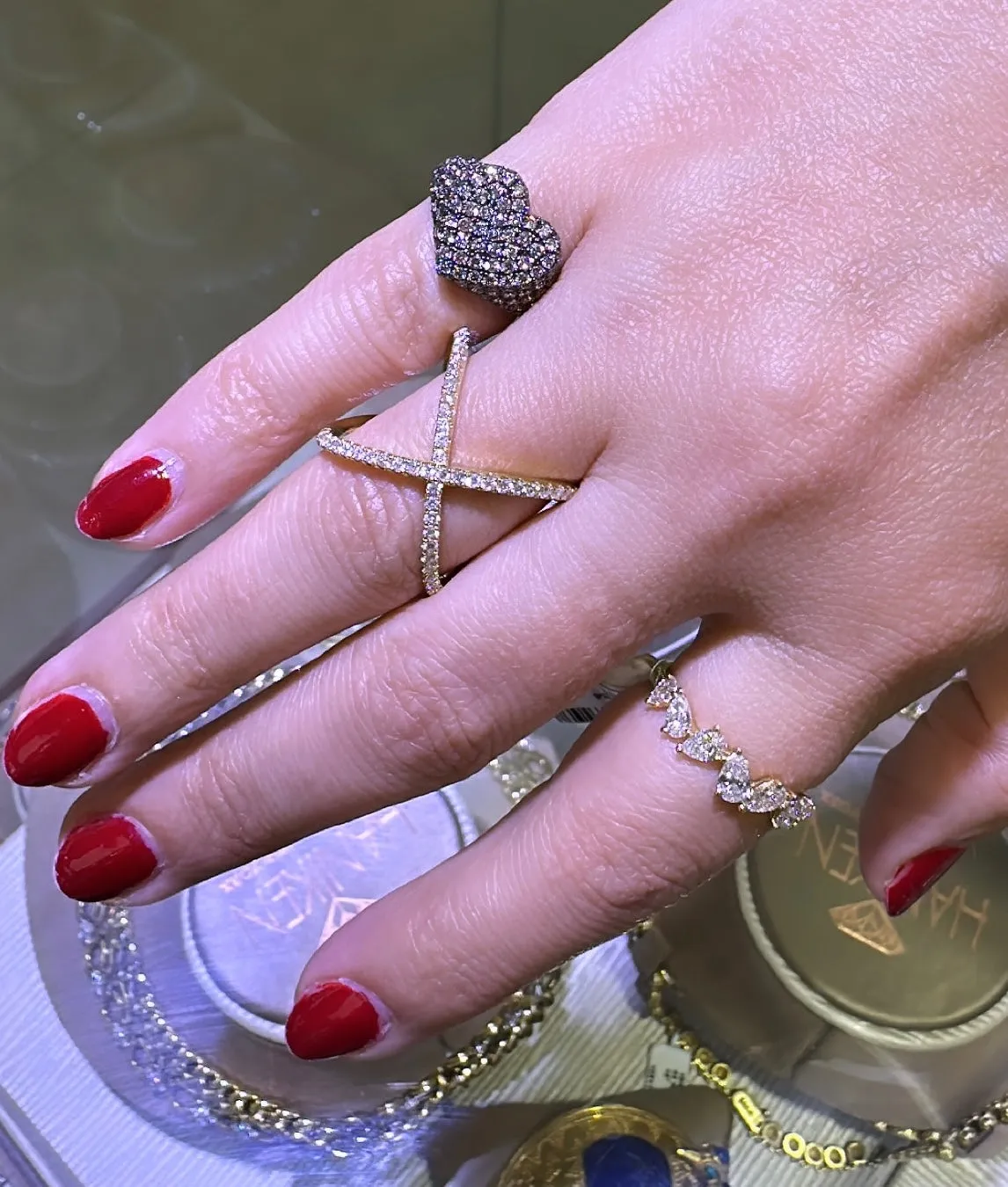 Champaign Pave Diamond Heart Right Hand Pinkie Ring