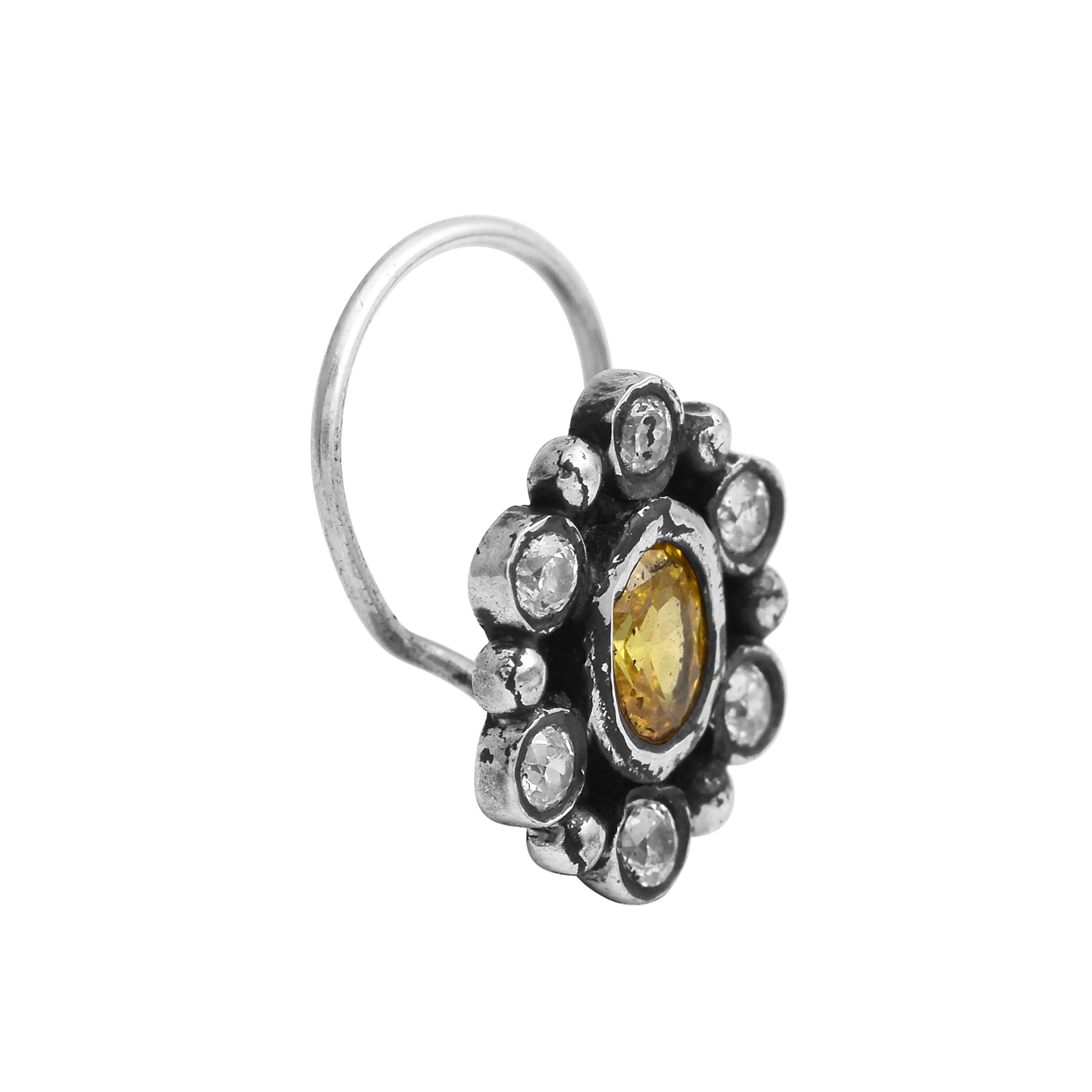Citrine Gemstone Nose Pin 925 Sterling Silver Studs Nose Pin For Women