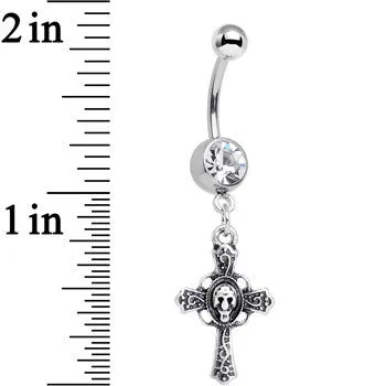 Clear Gem Very Vintage Cross Dangle Belly Ring