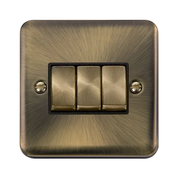 Click Deco Plus DPAB413BK 10AX Ingot 3-Gang 2-Way Plate Switch - Antique Brass (Black)